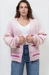 Model wearing Lyla Cardigan in Pink from Salty Crush
