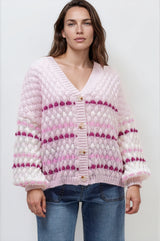 Model wearing Lyla Cardigan in Pink from Salty Crush