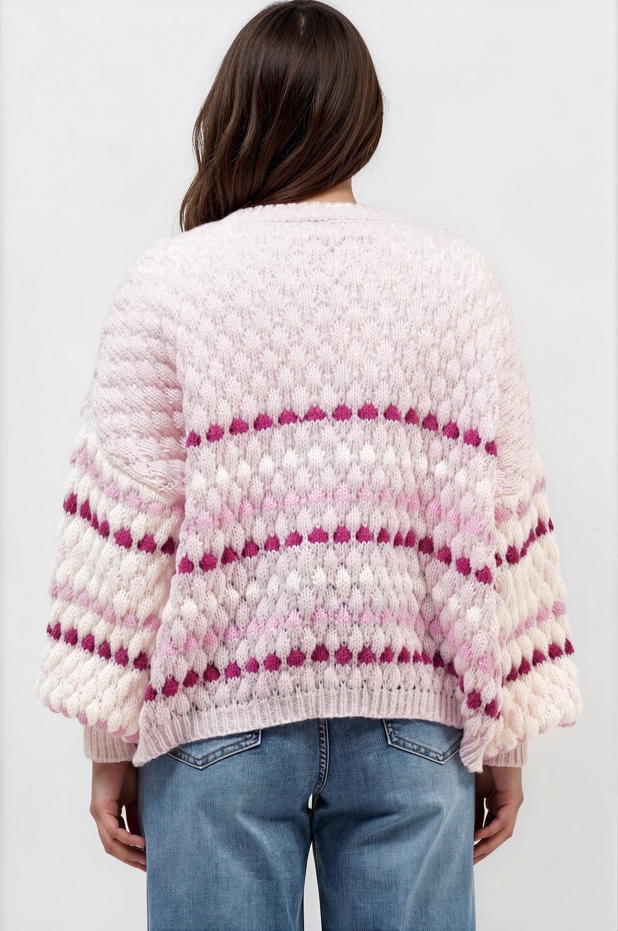 Model wearing Lyla Cardigan in Pink from Salty Crush