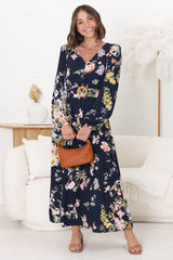 Lyna Midi Dress - A-Line Dress with Statement Rattan Buckle Belt in Lidye Print