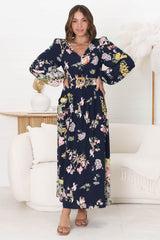 Lyna Midi Dress - A-Line Dress with Statement Rattan Buckle Belt in Lidye Print