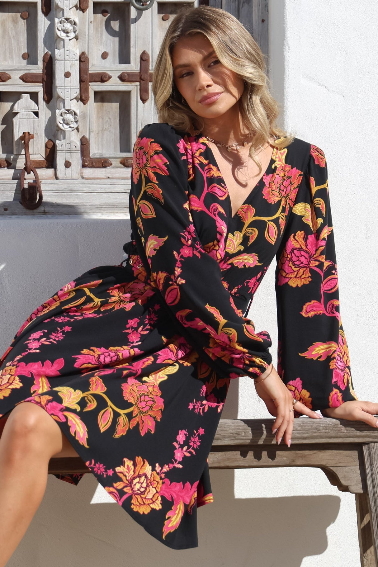 Lyna Mini Dress - A Line Dress with Statement Rattan Buckle Belt in Valerie Print