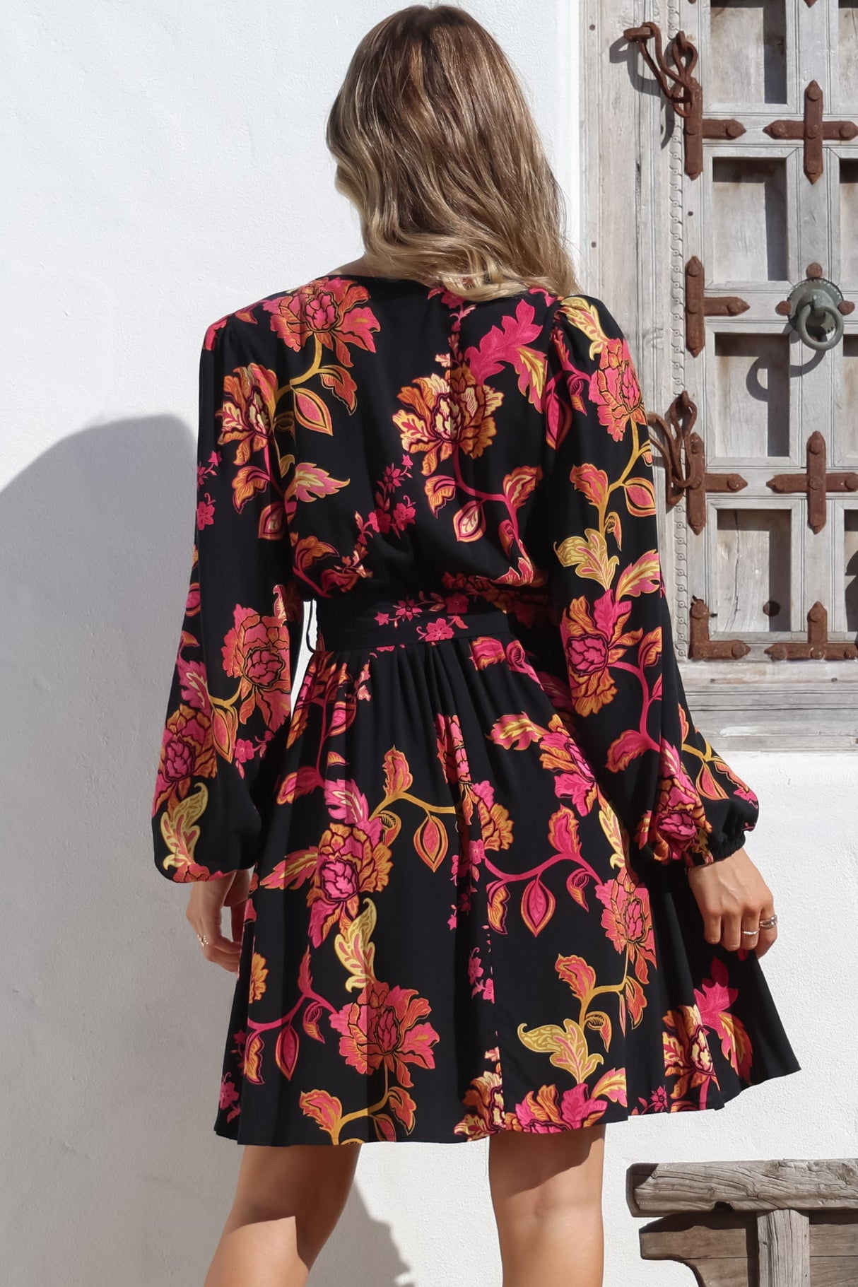 Lyna Mini Dress - A Line Dress with Statement Rattan Buckle Belt in Valerie Print