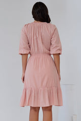 Lyndall Mini Dress - On or Off Shoulder A-Line Dress with Buttoned Bodice in Rose