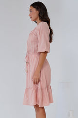 Lyndall Mini Dress - On or Off Shoulder A-Line Dress with Buttoned Bodice in Rose