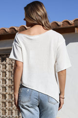 Lysandra Knit Top - Slouchy Asymmetrical Neckline Top in White