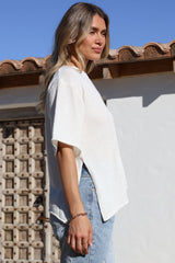 Lysandra Knit Top - Slouchy Asymmetrical Neckline Top in White