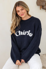 Model wearing Ma Cherie Jumper in Navy from Salty Crush