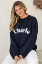 Model wearing Ma Cherie Jumper in Navy from Salty Crush