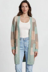 Model wearing Mabel Cardigan in Green from Salty Crush