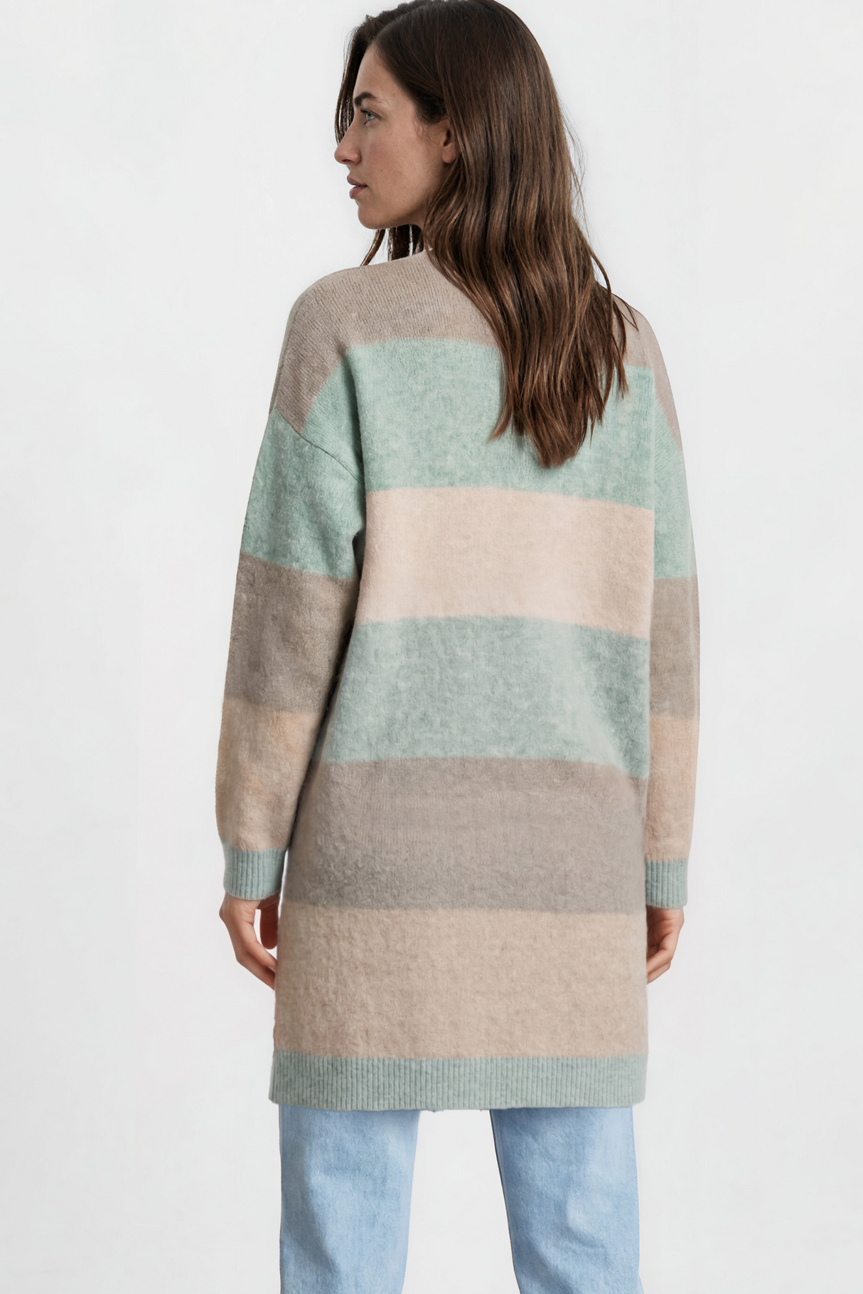 Model wearing Mabel Cardigan in Green from Salty Crush