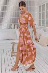 JAASE - Maddi Maxi Dress: Short Sleeve Tiered Wrap Dress in Suga Print