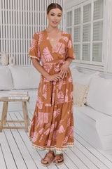 Maddi Maxi Dress - Short Sleeve Tiered Wrap Dress in Suga Print