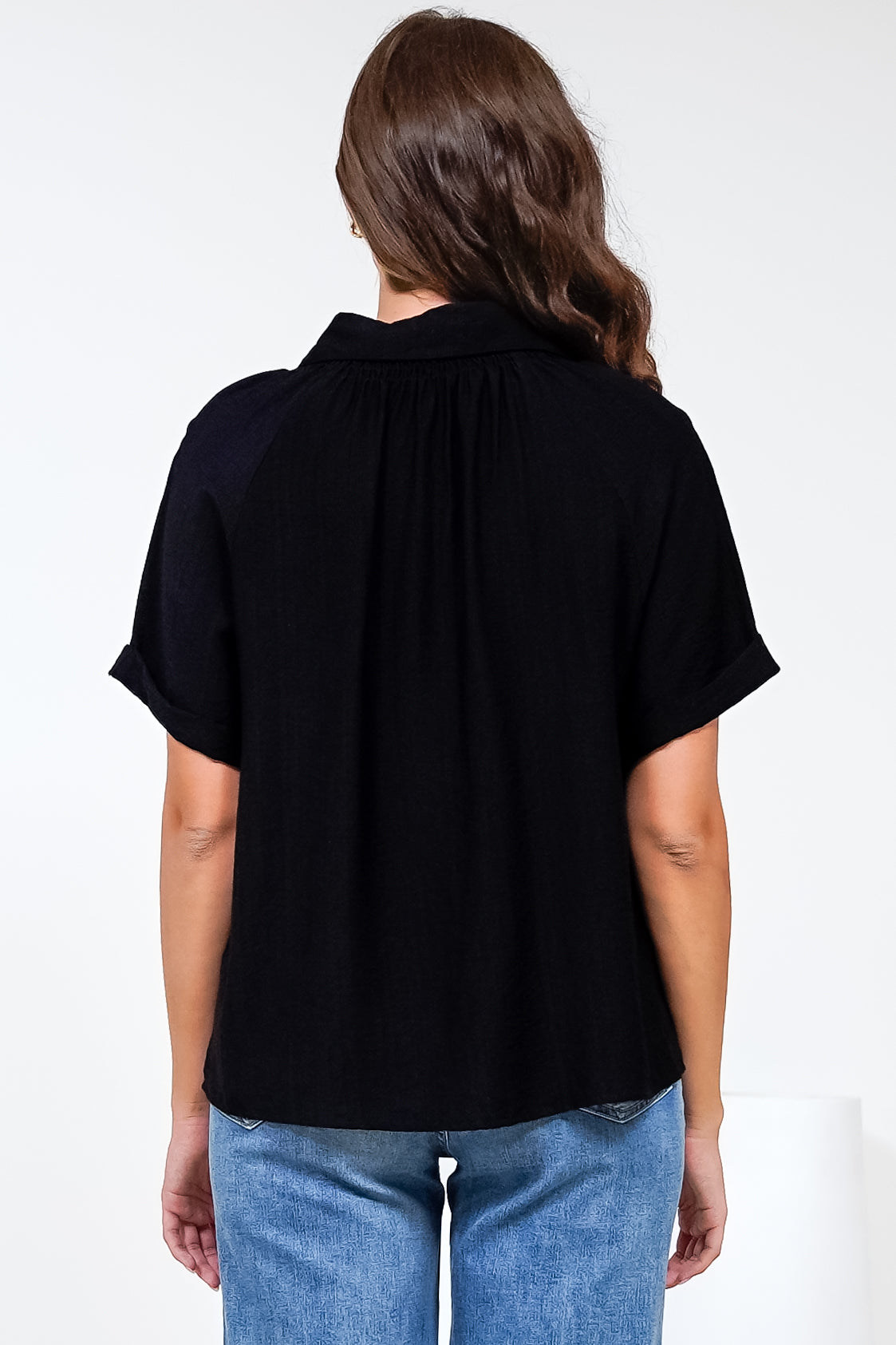 Madge Blouse - Collared Button Down with Short Sleeves in Black