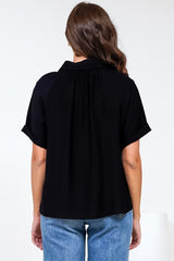 Madge Blouse - Collared Button Down with Short Sleeves in Black