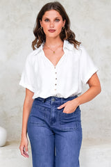 Madge Blouse - Collared Button Down with Short Sleeves in White
