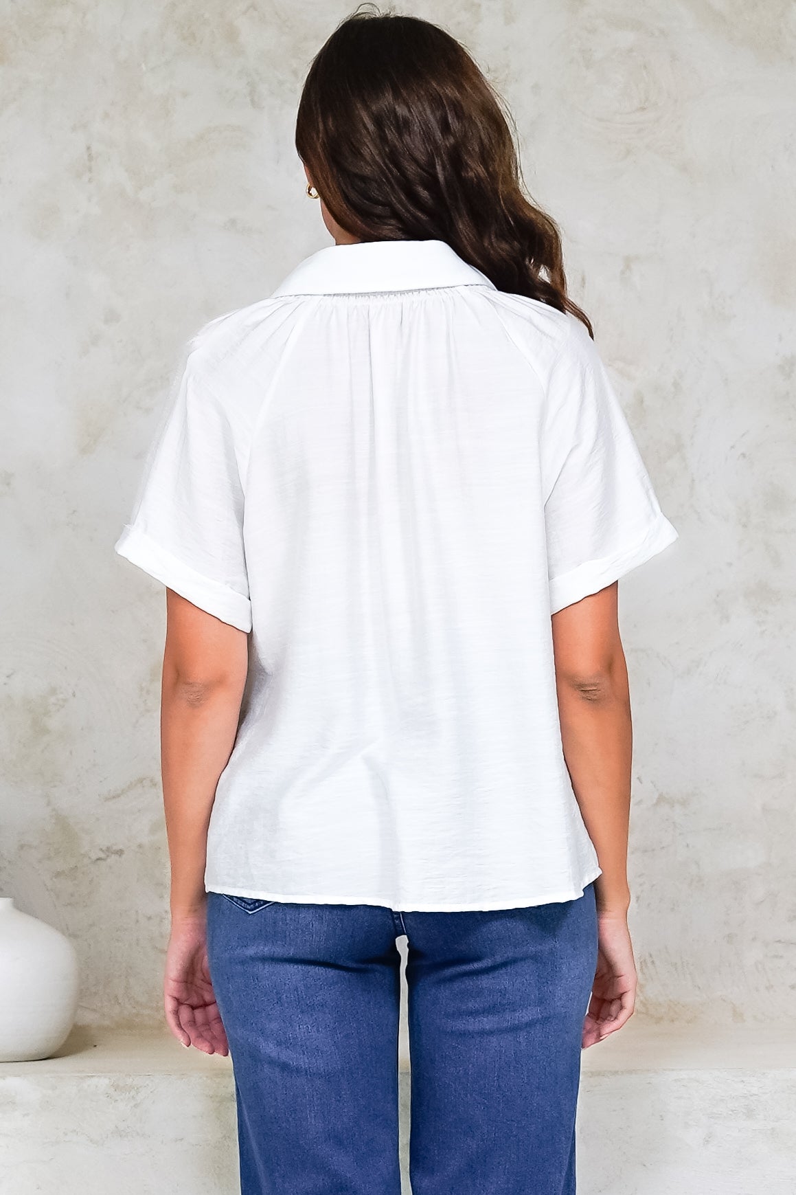 Madge Blouse - Collared Button Down with Short Sleeves in White