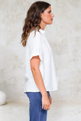 Madge Blouse - Collared Button Down with Short Sleeves in White