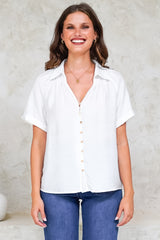 Madge Blouse - Collared Button Down with Short Sleeves in White