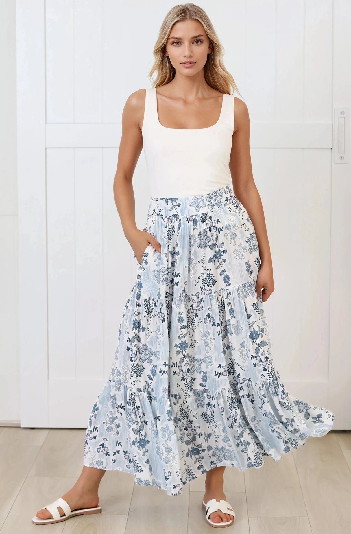Maggie Maxi Skirt - Elasticated High Waist Skirt in Addie Print