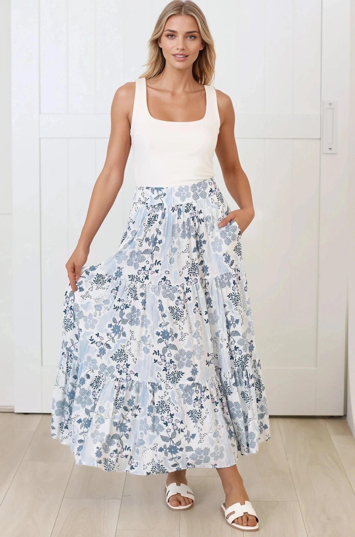 Maggie Maxi Skirt - Elasticated High Waist Skirt in Addie Print