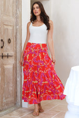 Maggie Maxi Skirt - Elasticated High Waist Skirt in Comino Print