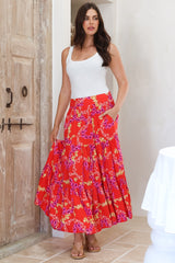 Maggie Maxi Skirt - Elasticated High Waist Skirt in Comino Print