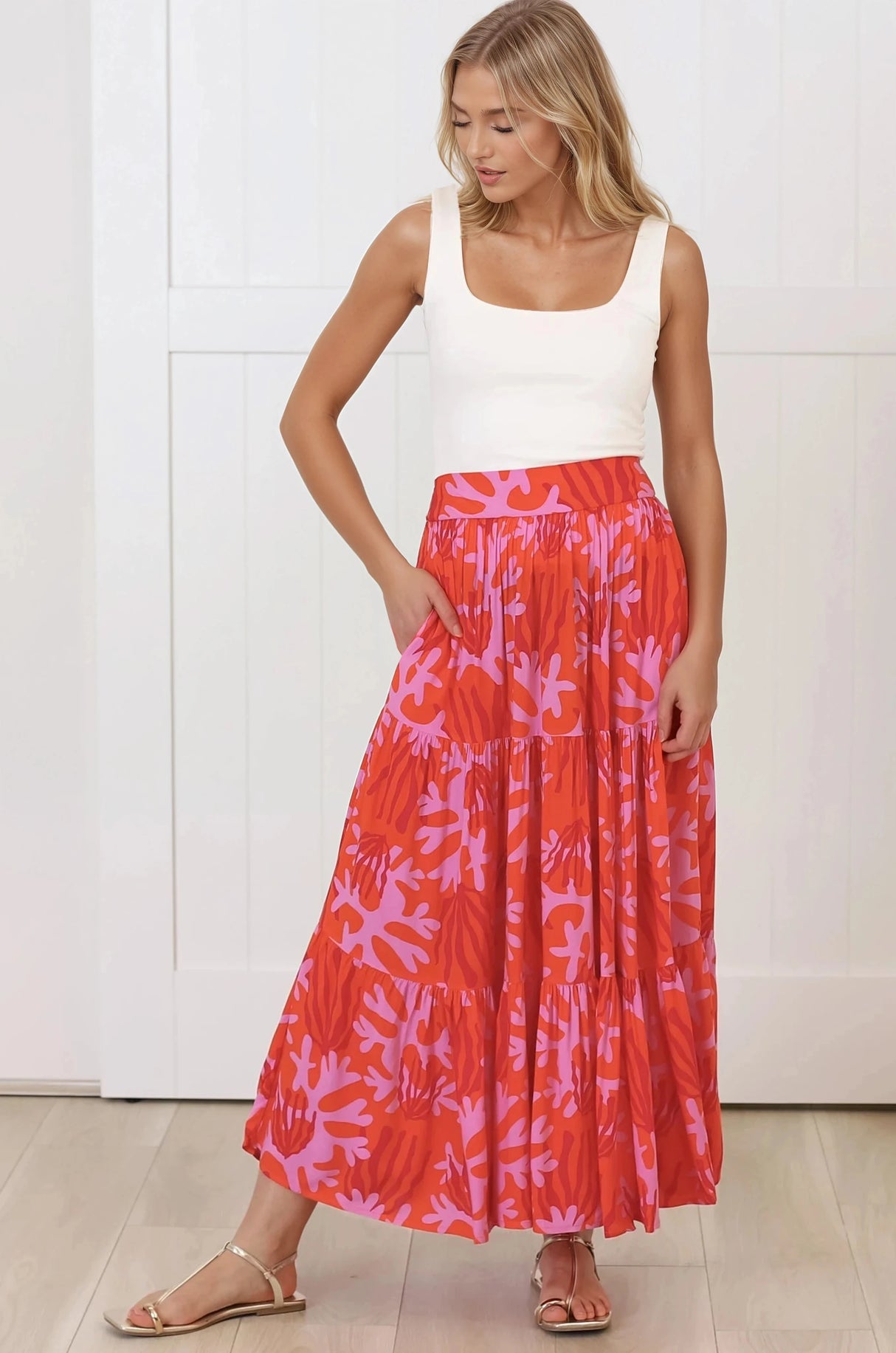 Maggie Maxi Skirt - Elasticated High Waist Skirt in Coralee Print