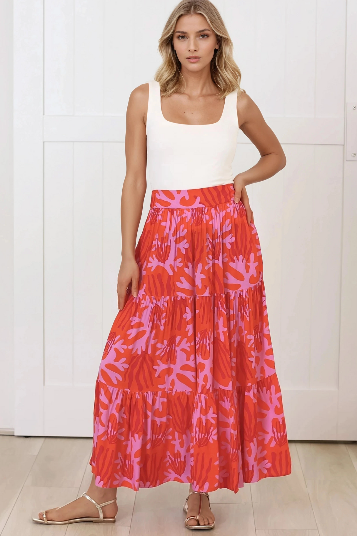 Maggie Maxi Skirt - Elasticated High Waist Skirt in Coralee Print