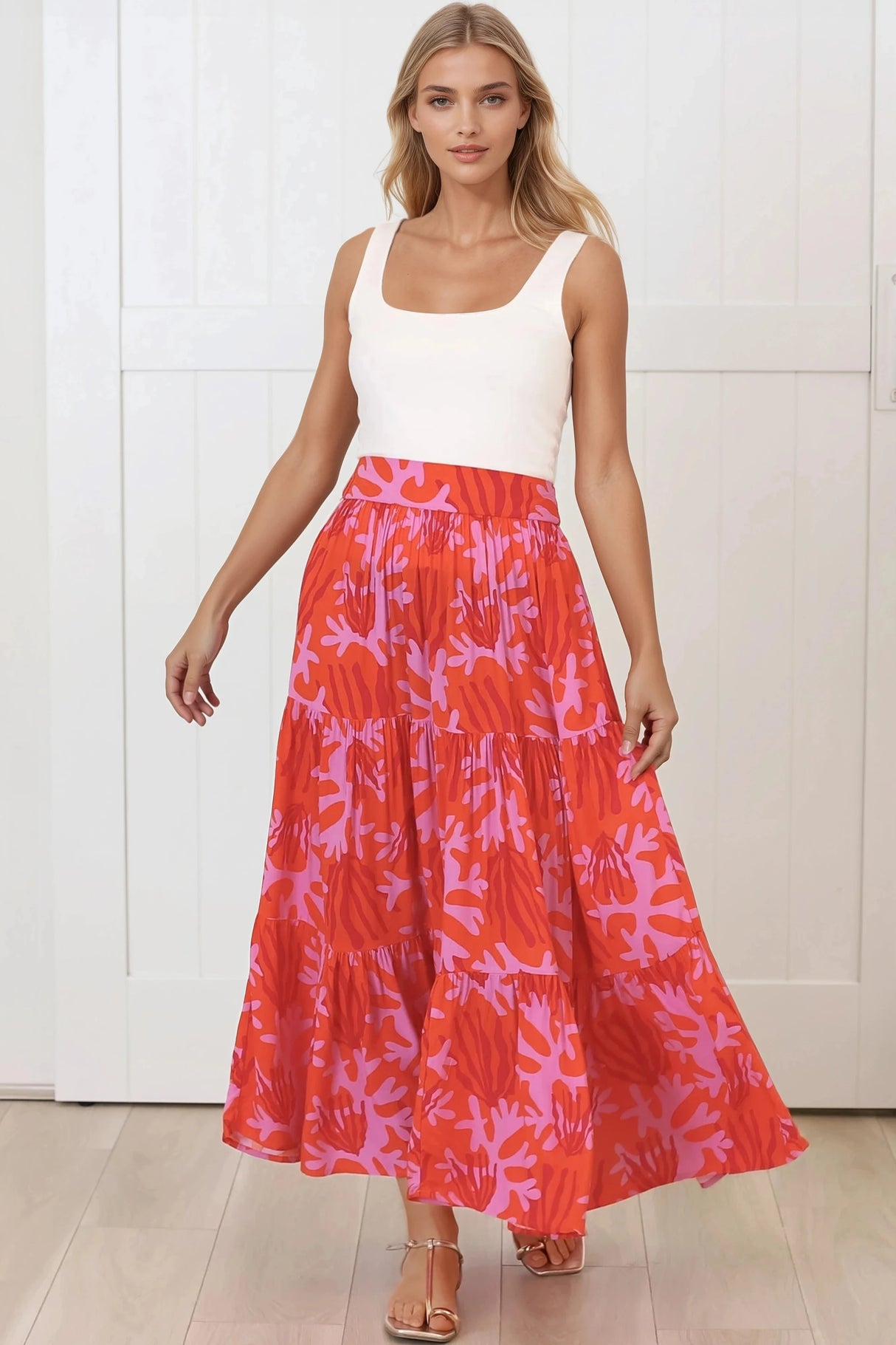 Maggie Maxi Skirt - Elasticated High Waist Skirt in Coralee Print