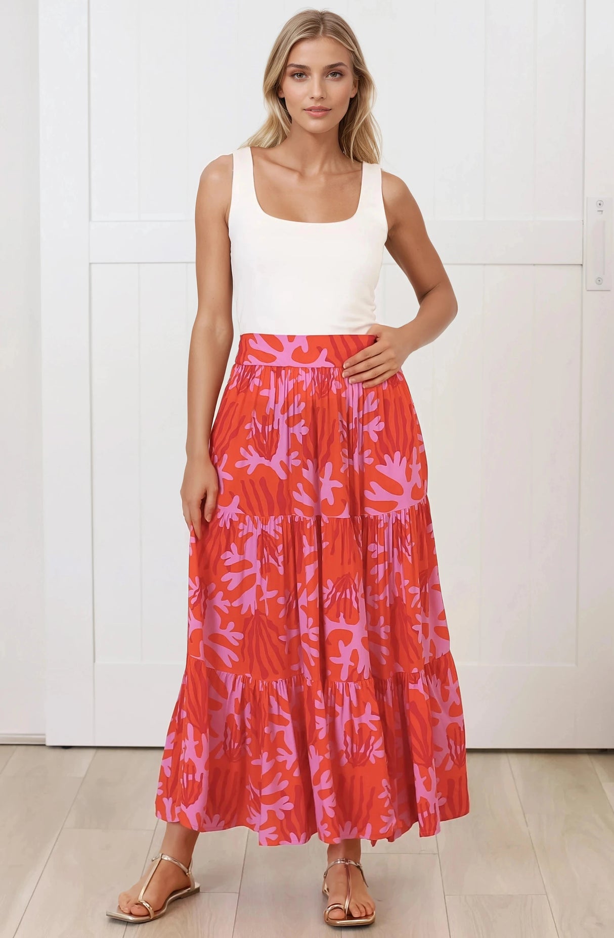 Maggie Maxi Skirt - Elasticated High Waist Skirt in Coralee Print