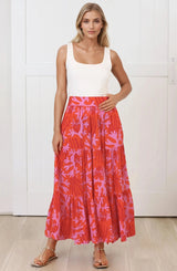 Maggie Maxi Skirt - Elasticated High Waist Skirt in Coralee Print