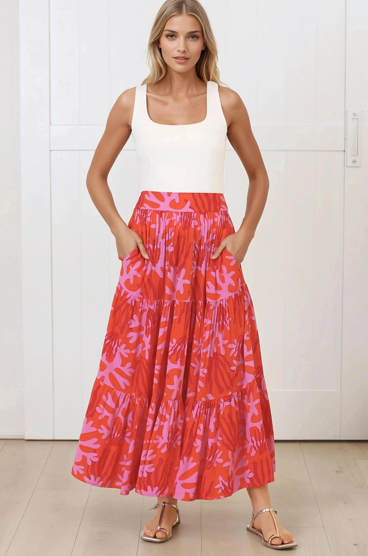 Maggie Maxi Skirt - Elasticated High Waist Skirt in Coralee Print