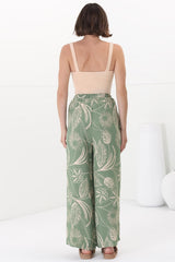 Mahina Pants - High Waisted Straight Leg Pants Havanna Print in Green