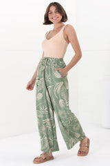 Mahina Pants - High Waisted Straight Leg Pants Havanna Print in Green