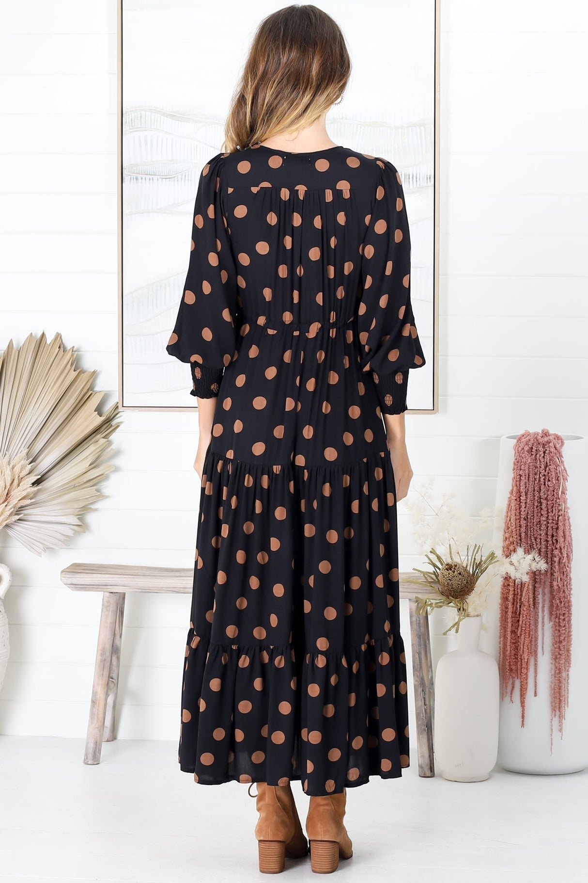 Kass Maxi Dress - Buttoned Bodice Pull In Waist Dress In Mahony Print