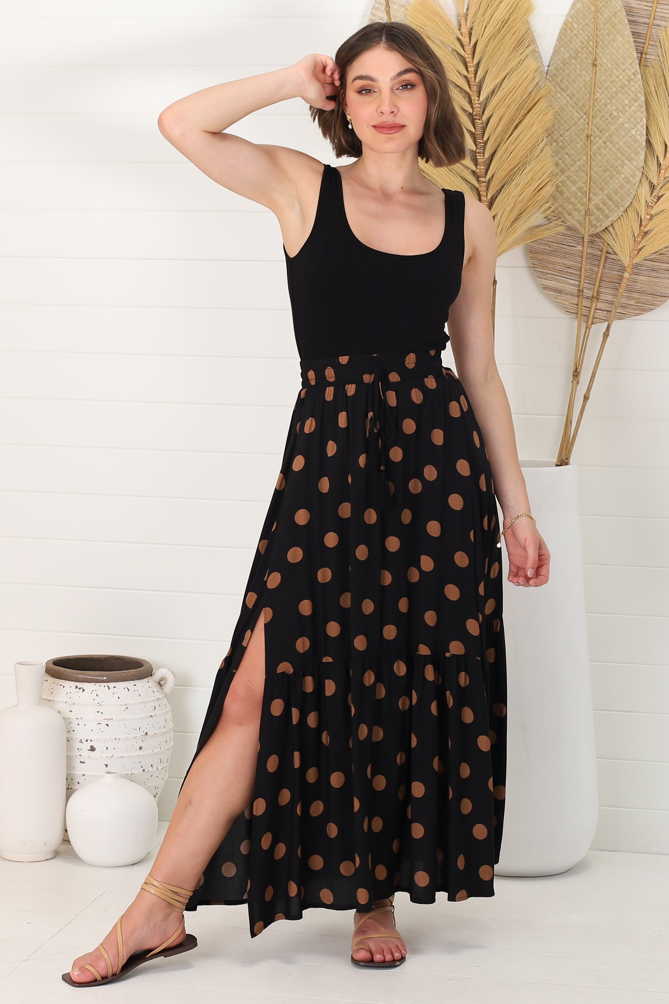 Hellen Maxi Skirt - High Waisted Skirt with Front Splits in Mahony Print