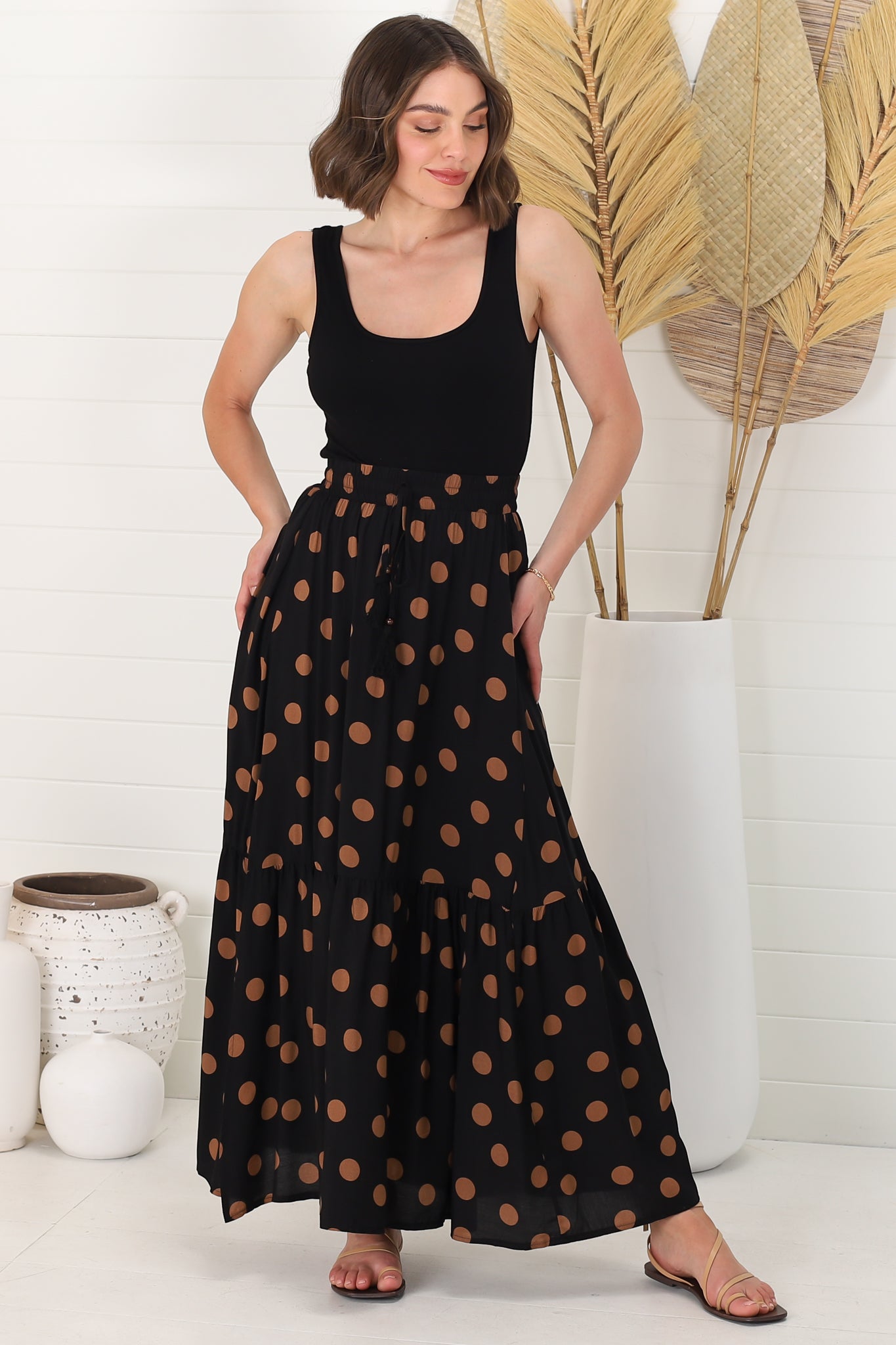 Hellen Maxi Skirt - High Waisted Skirt with Front Splits in Mahony Print