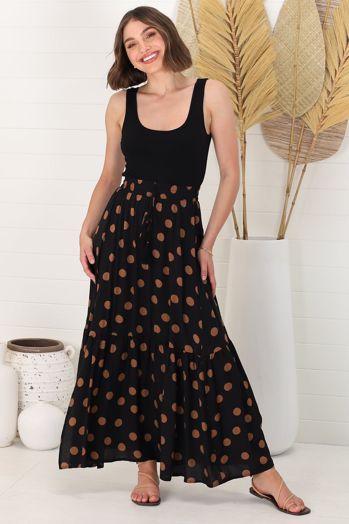 Hellen Maxi Skirt - High Waisted Skirt with Front Splits in Mahony Print