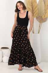 Hellen Maxi Skirt - High Waisted Skirt with Front Splits in Mahony Print