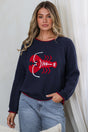 Model wearing Maine Jumper in Navy from Salty Crush