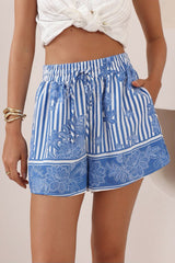 Maiso Shorts - Elasticated High Waist Shorts with Pockets in Keller Print