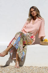 Maisy Midi Dress - Collared Shift Dress with Robe Belt and Bell Sleeves in Tullia Print