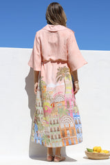 Maisy Midi Dress - Collared Shift Dress with Robe Belt and Bell Sleeves in Tullia Print
