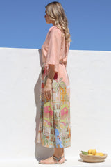 Maisy Midi Dress - Collared Shift Dress with Robe Belt and Bell Sleeves in Tullia Print