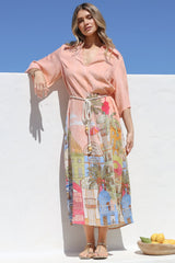 Maisy Midi Dress - Collared Shift Dress with Robe Belt and Bell Sleeves in Tullia Print