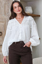 Model wearing Maldon Blouse in White from Salty Crush