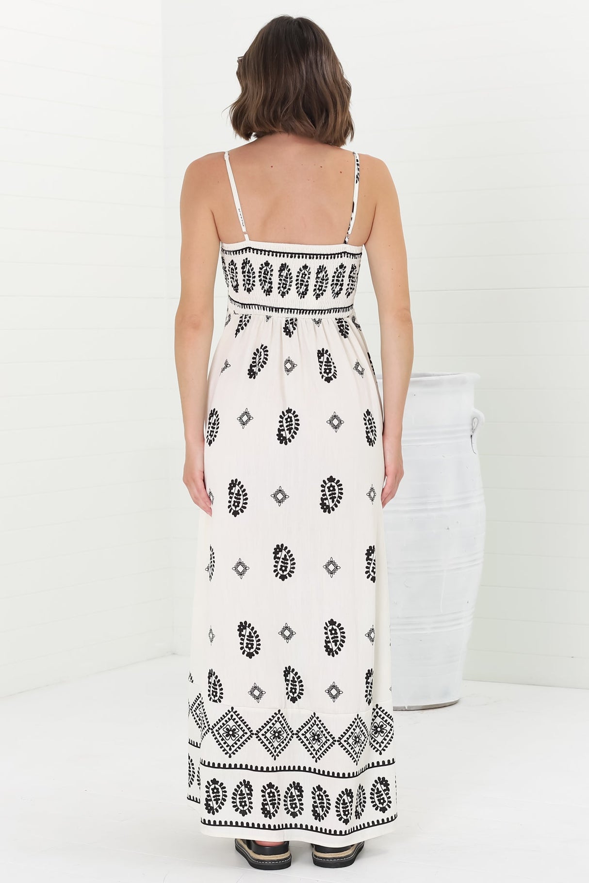 Malia Maxi Dress - A-Line Sun Dress in Maha Print Beige