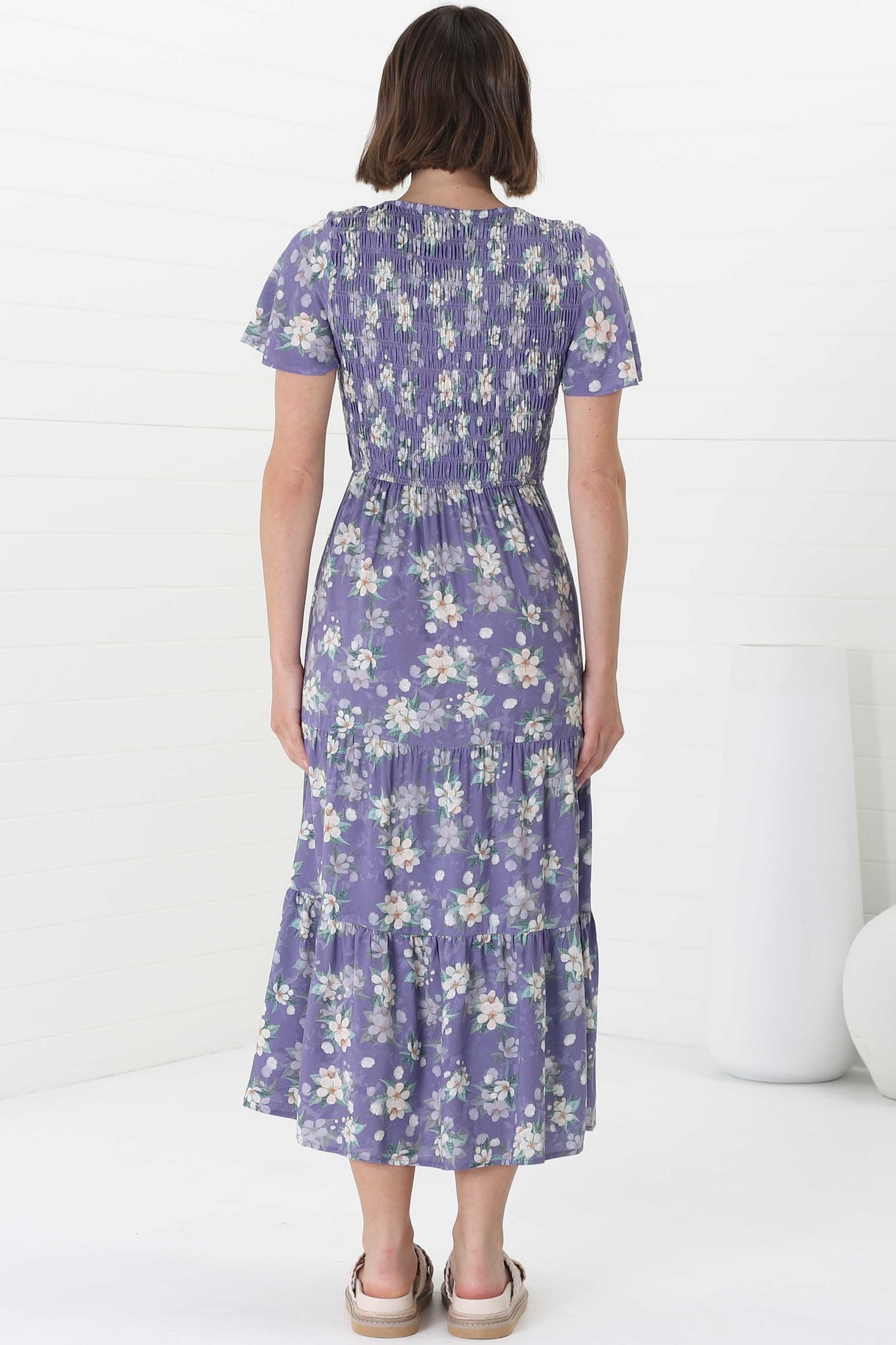 Amaya Midi Dress - Shirred Cap Sleeve A Line Dress in Ishaka Print