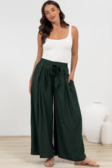 Malta Pants - High Waisted Wide Leg Pants with Tie Waist in Emerald